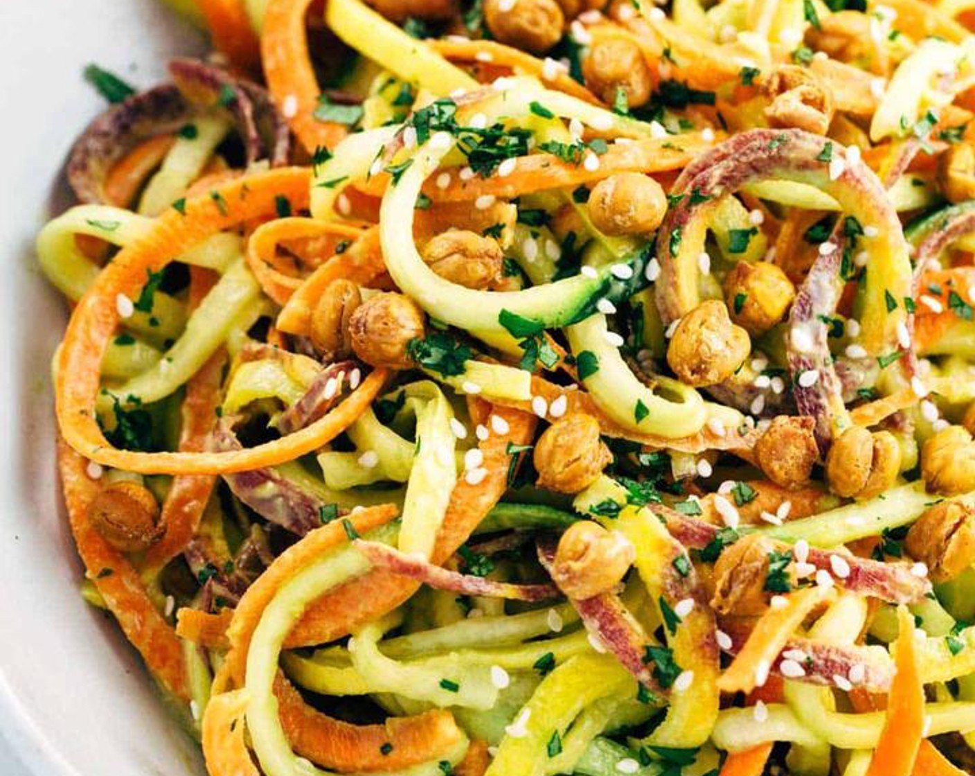 Spiralized Vegetable Salad with Roasted Chickpeas