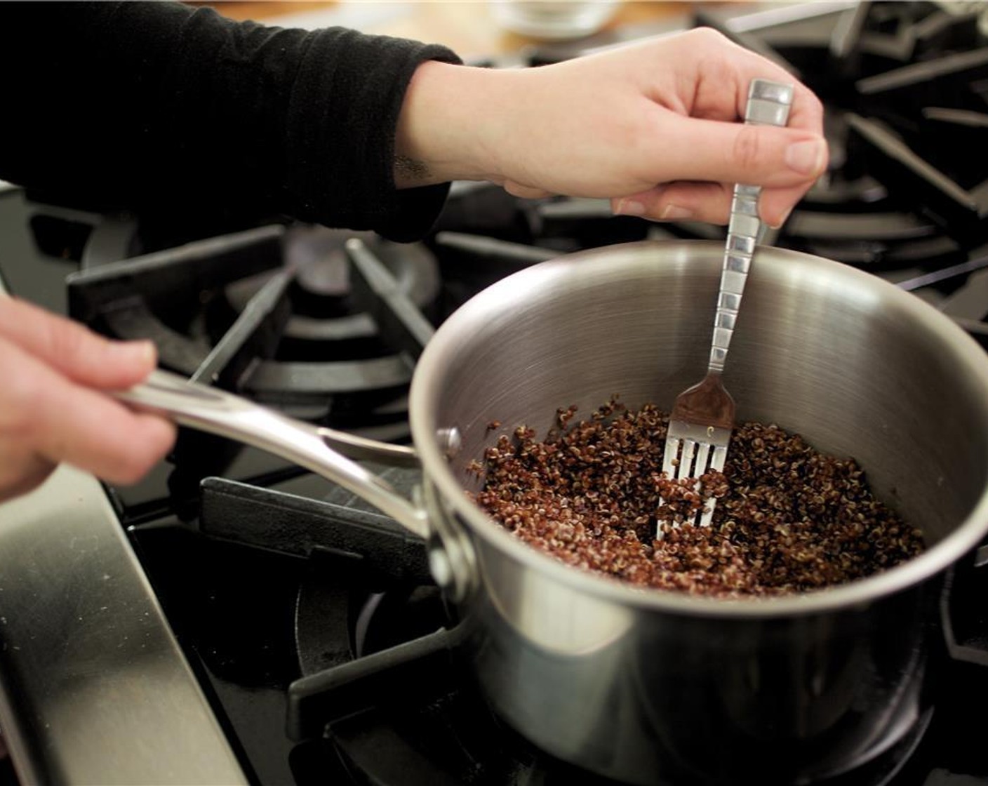 step 2 Remove from heat and let sit for 10 minutes before fluffing with a fork; set aside.