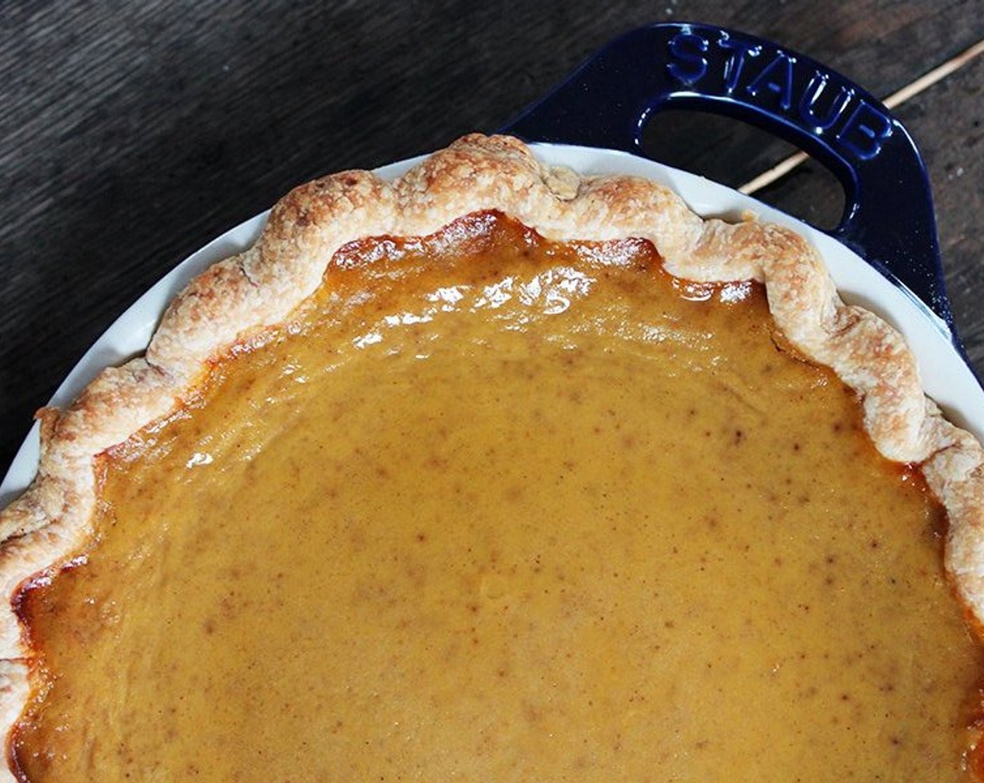 step 16 Bake for 55-65 minutes, or until the pie is completely set around the edges but still has a slight jiggle in the center.