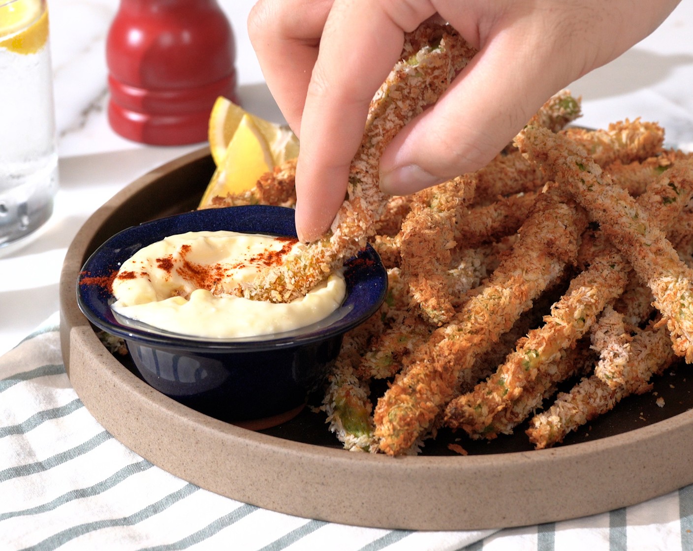 step 7 Serve the lemon aioli with the warm asparagus fries.