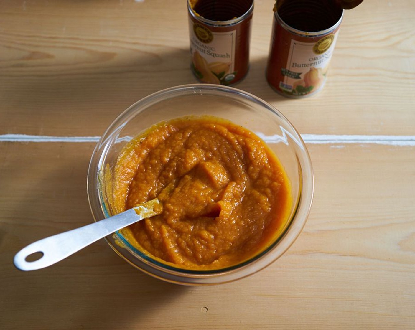 step 2 Empty the Butternut Squash (2 cans) into a mixing bowl and season with Salt (to taste) and Ground Black Pepper (to taste).