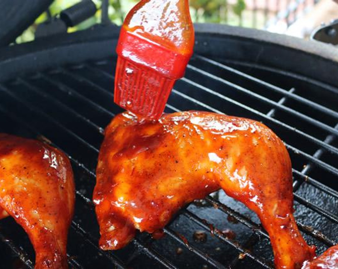 step 4 Place Chipotle Peppers in Adobo Sauce (2), Honey (1/4 cup), and Barbecue Sauce (2 cups) in a food processor and pulse until smooth. Brush glaze over leg quarters and cook for another 10 minutes.