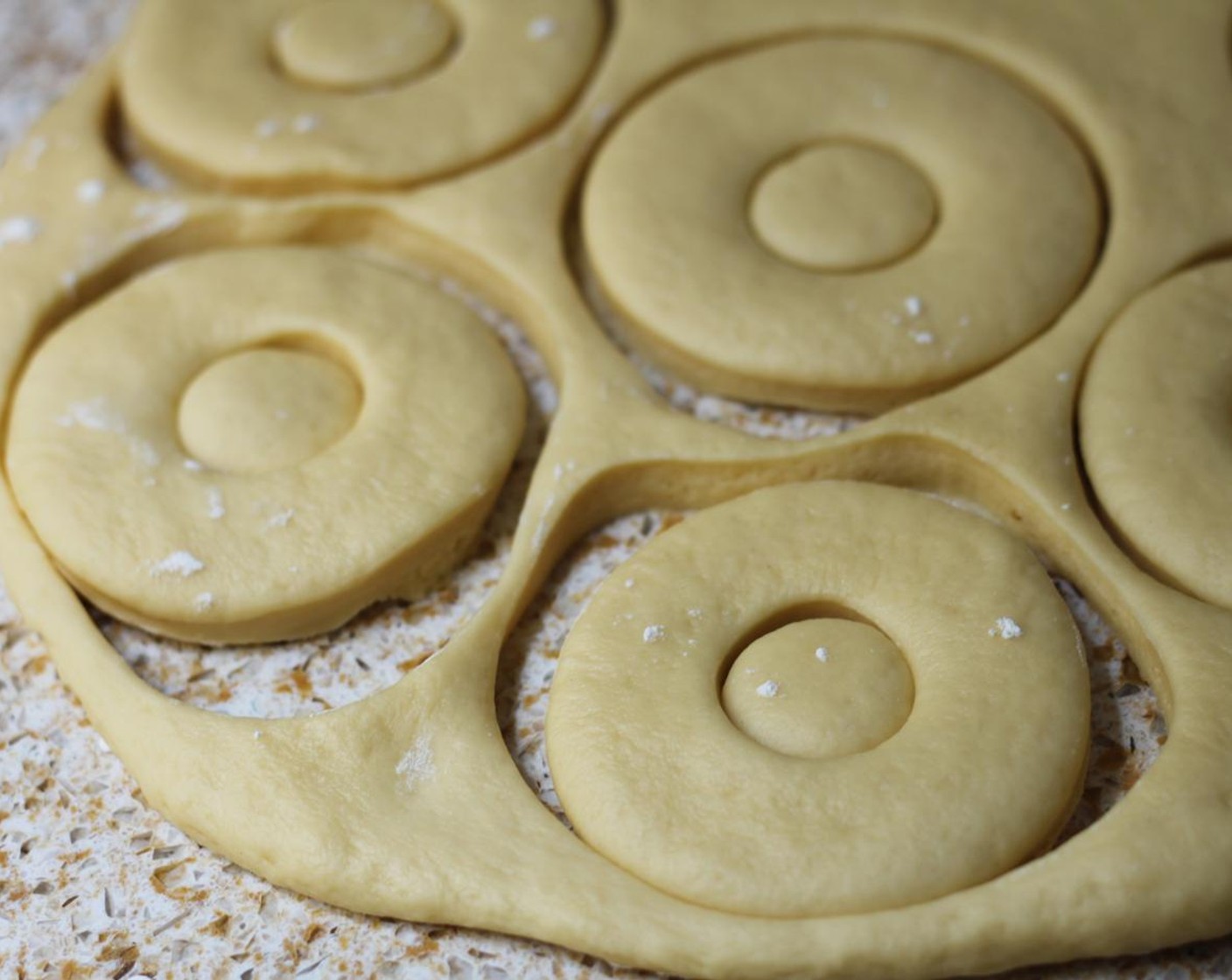 step 8 Using a lightly floured doughnut cutter, cut out donuts. You should get at least 12.