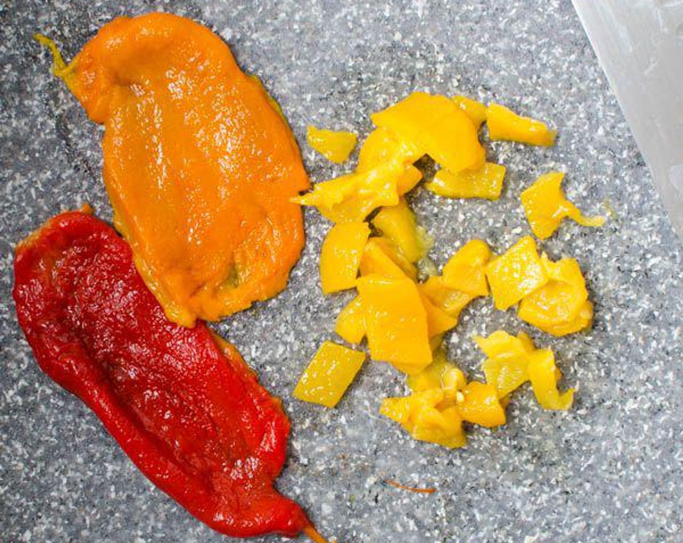 step 1 For roasted bell pepper, either use a jarred bell pepper or roast your own by heating the oven to 400 degrees F (200 degrees C) and placing the pepper on a baking sheet lined with aluminum foil (to catch juices and make for easier cleanup). Roast for 25-30 minutes or until skin is blackened and pepper inside is soft. Transfer to a bowl and cover tightly with saran wrap. Cool completely, then peel and seed the pepper.