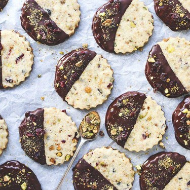 Pistachio Cherry Chocolate-Dipped Cookies Recipe | SideChef