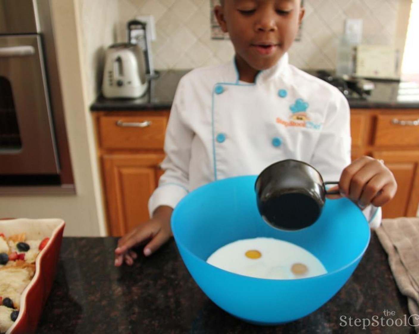 step 4 In a large bowl, add the Eggs (4), Milk (1 3/4 cups), Granulated Sugar (1/2 cup), Brown Sugar (1/4 cup), Vanilla Extract (1/2 Tbsp) and Ground Cinnamon (1/2 Tbsp).