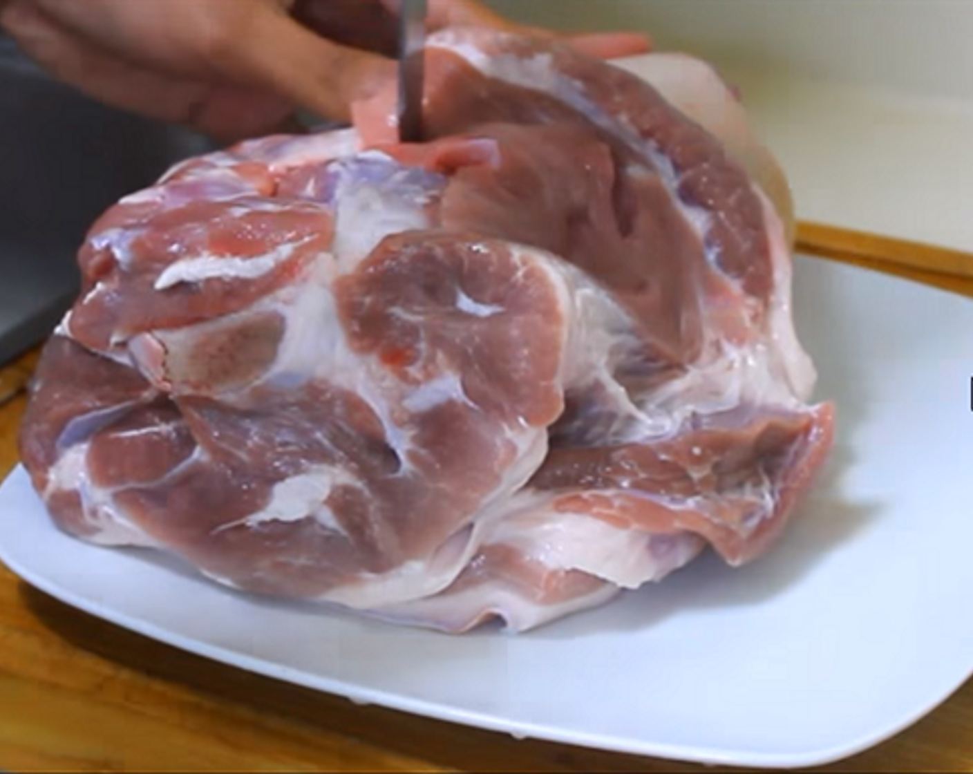 step 1 Rinsed and clean the Pork Shoulder (5 lb) and pat it dry. Using a knife poke the pork shoulder making as many holds possible.