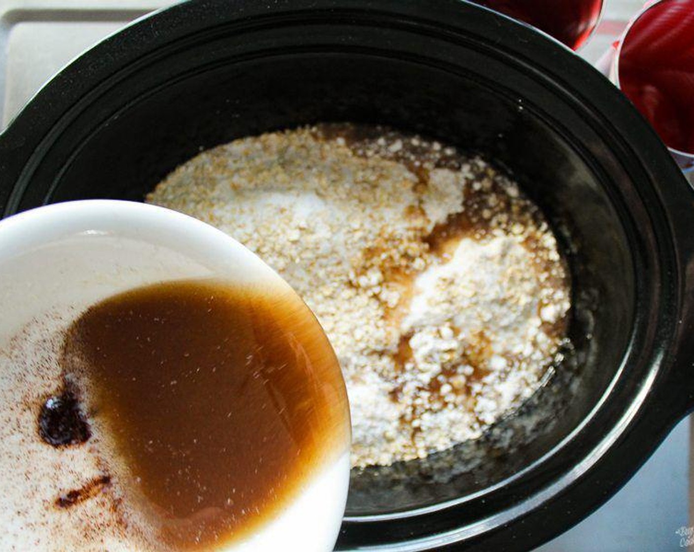 step 3 Stir together the Salted Butter (1/2 cup), Vanilla Extract (1/2 tsp), and Ground Cinnamon (1/2 tsp). Pour over the top of the dry cake mix.