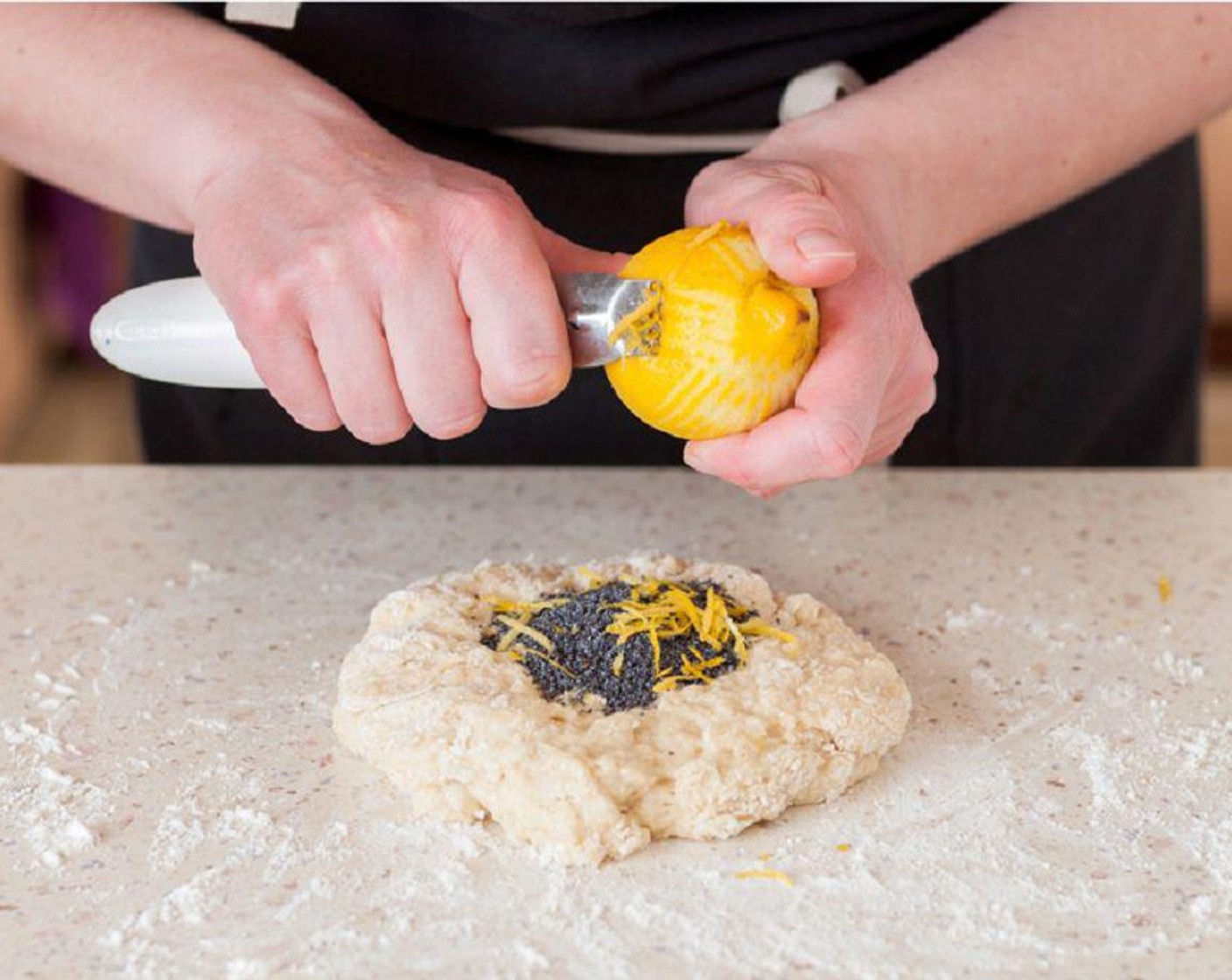 step 5 Stir in 1 1/2 cups of Poppy Seeds (2 cups) and zest from Lemons (3). Cover the mixture and let the dough rise by putting it in a warm oven for another 2 hours.