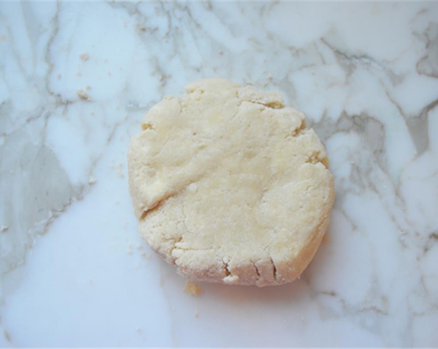 step 4 Dump the crumbly dough out onto a work surface and gather it into a ball. Pat the dough into a 5-inch disc and wrap it in plastic. Refrigerate for at least 45 minutes to rest.