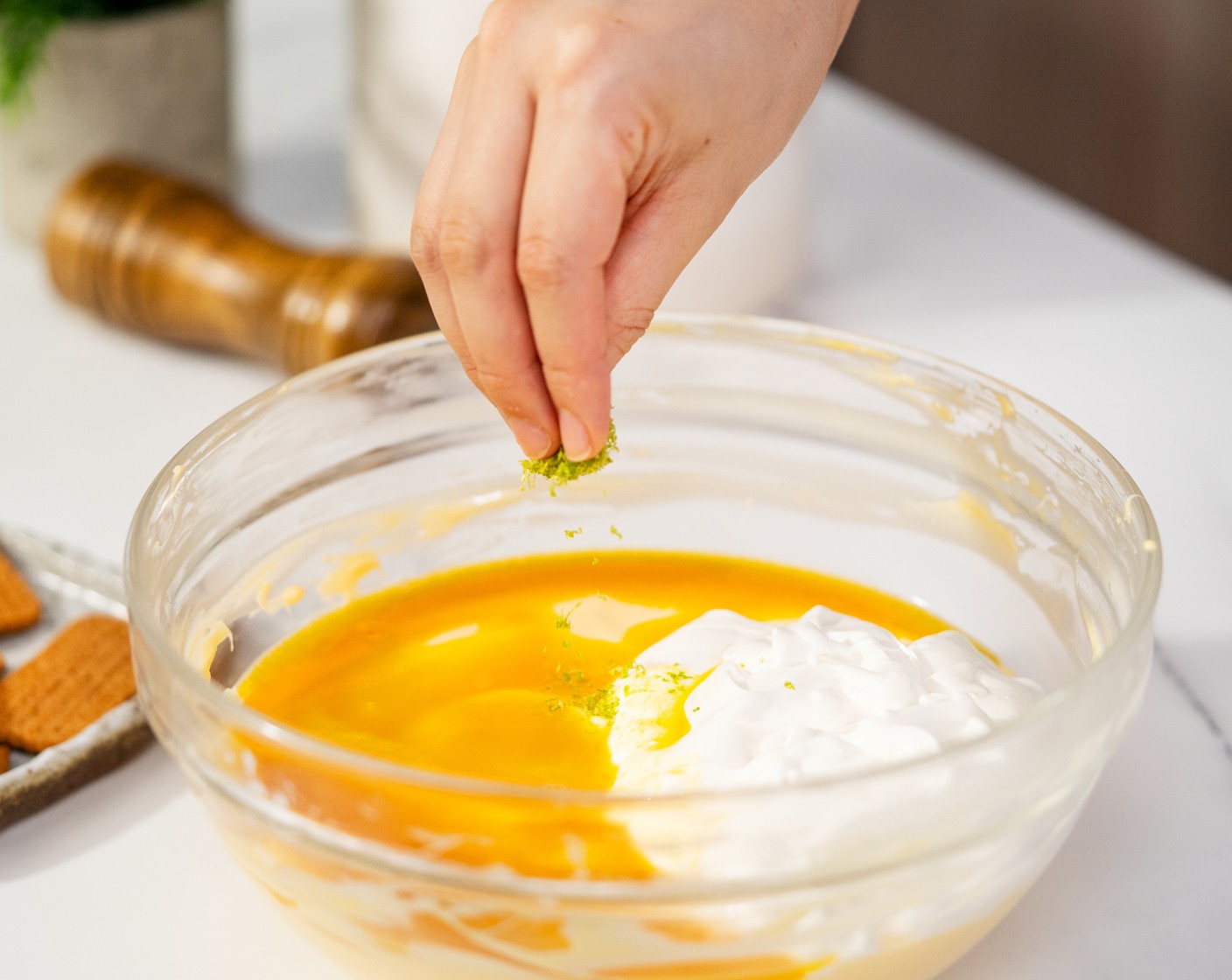 step 7 Add Sour Cream (1 cup), Passion Fruit Juice (4 Tbsp), and Lime Zest (1). Mix until combined.