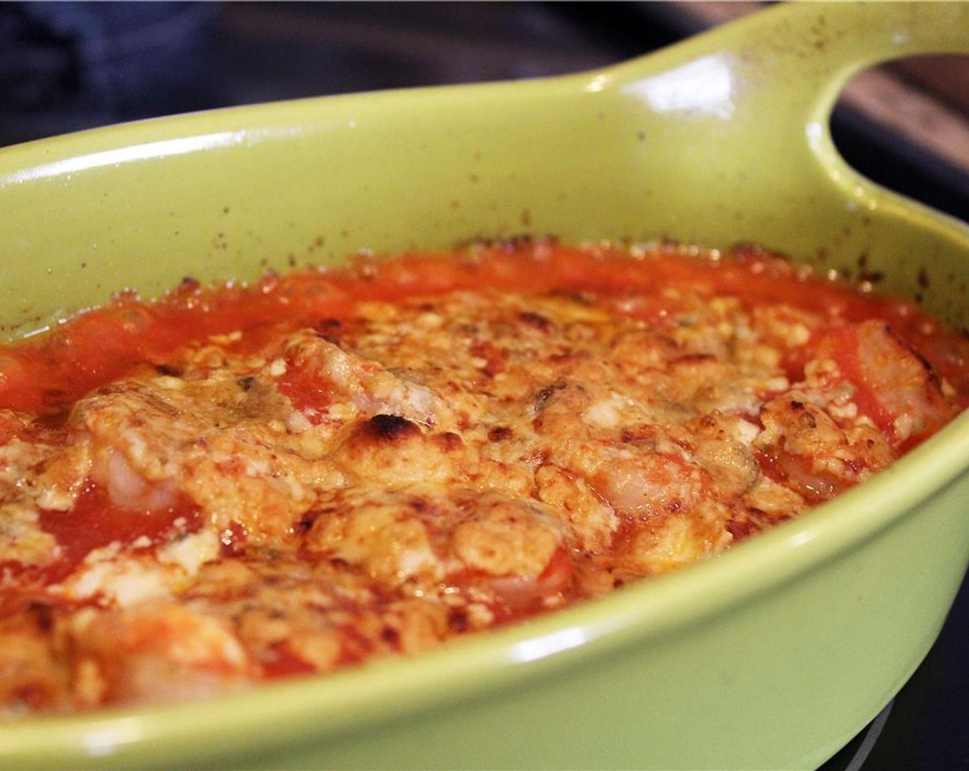 step 4 Broil (or bake) the dip for 10 minutes until the cheese is slightly is slightly brown, the sauce is bubbly, and the shrimp is cooked through.