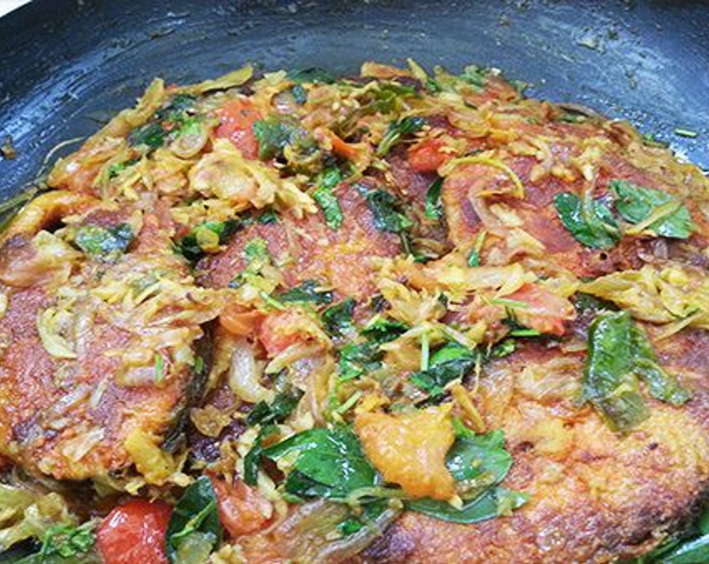 step 6 Add Fresh Cilantro (2 Tbsp), Fresh Mint Leaves (2 Tbsp), and Curry Leaves (to taste). Cover and cook on a low flame for 4-5 minutes. Switch off the flame and set it aside.