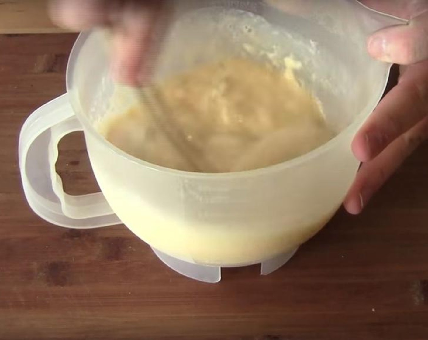 step 4 In another jug, put Milk (1 1/2 cups) and Eggs (2). Whisk them together. Mix the wet and dry ingredients together.