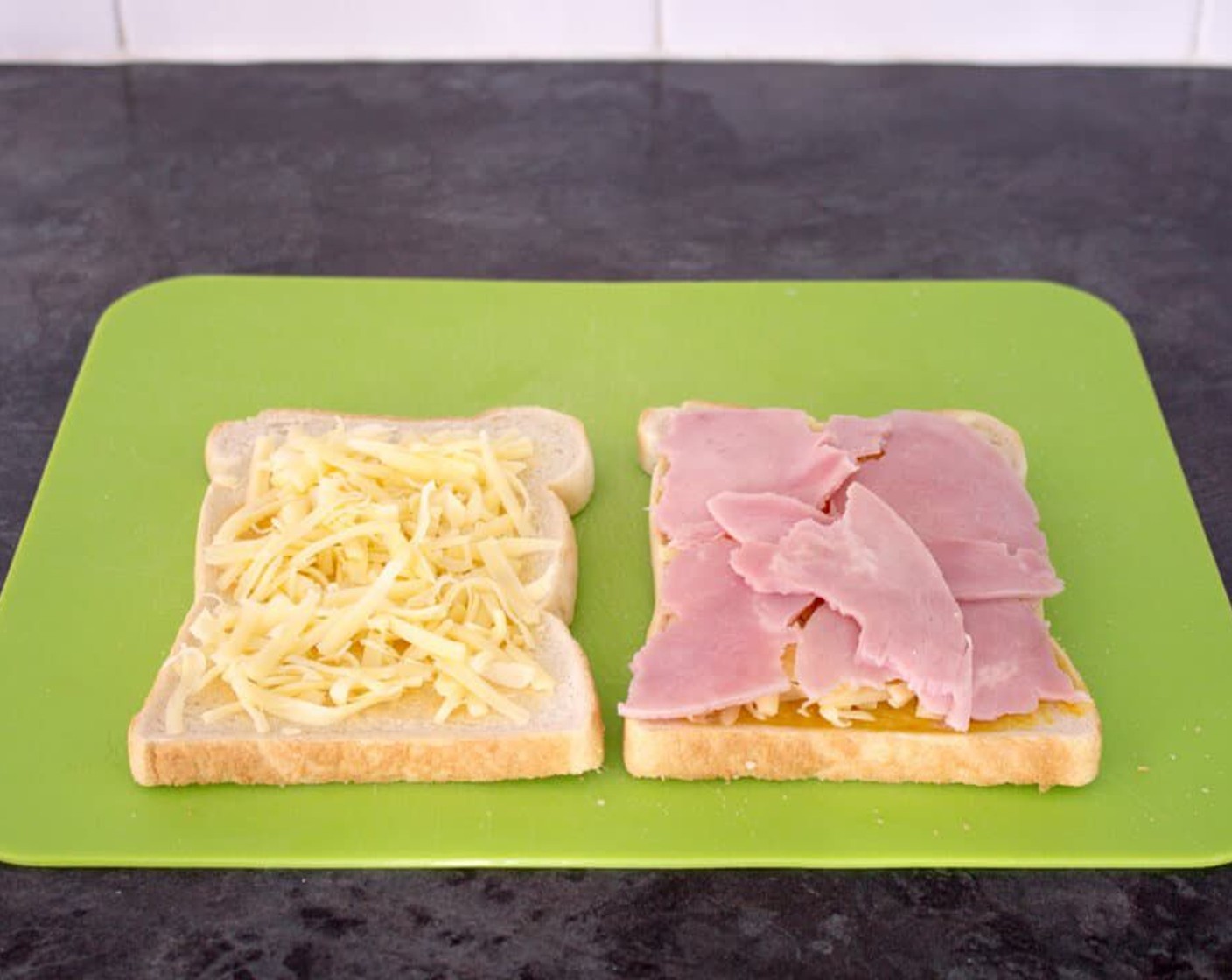 step 8 Then place the Ham (1 slice) on top of the slice with mustard on it.