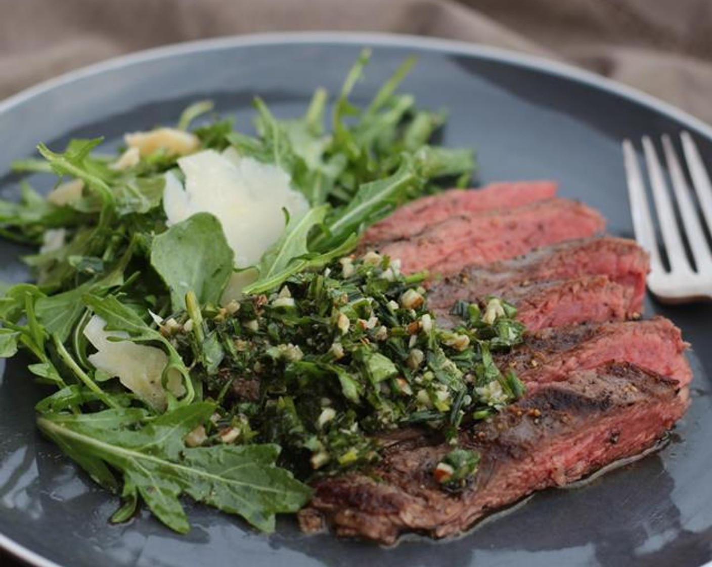 Hanger Steak with Pecan Herb Salsa