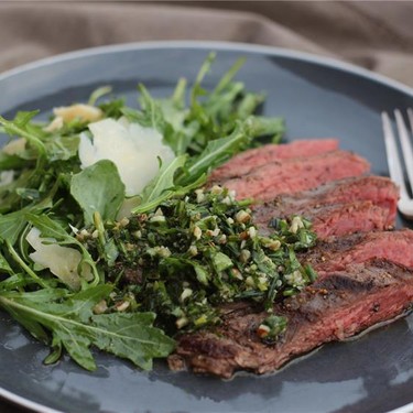 Hanger Steak with Pecan Herb Salsa Recipe | SideChef