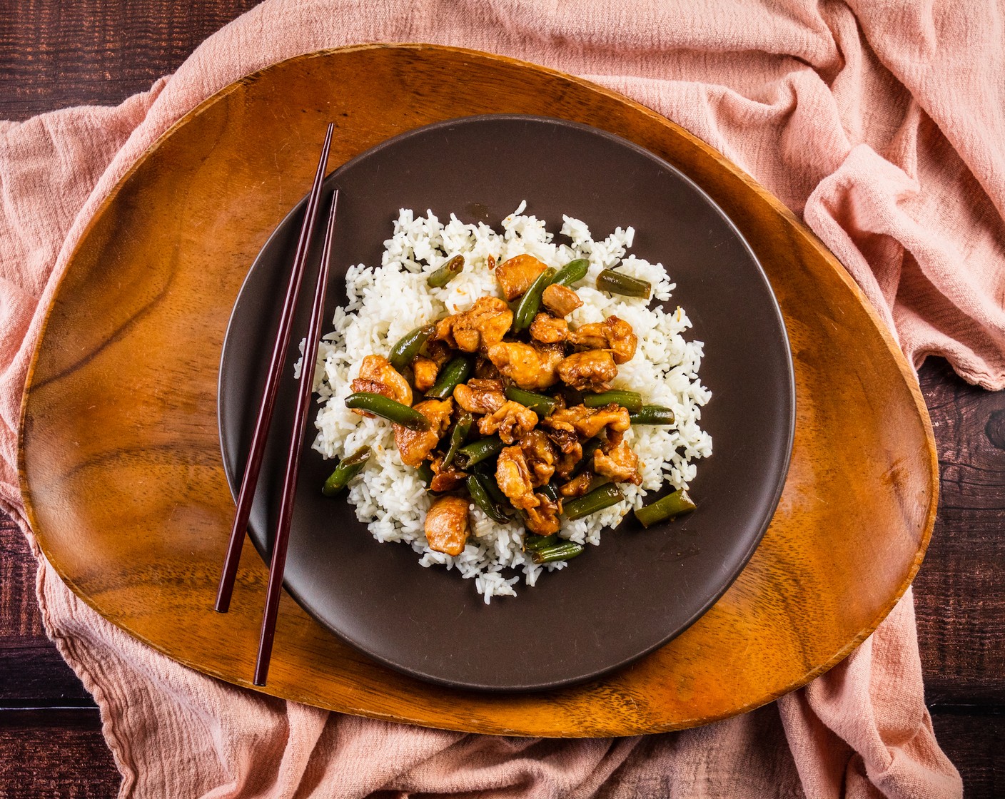 step 9 Serve the chicken and green bean mixture over the cooked rice.