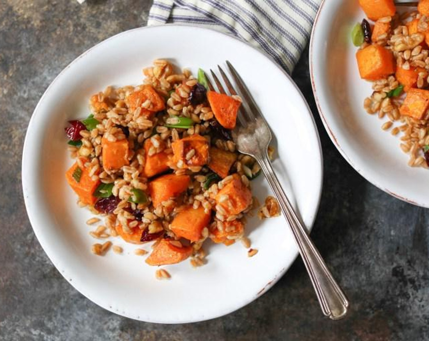 Fall Farro Salad with Butternut Squash, Walnuts and Cranberries