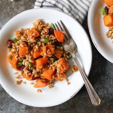 Fall Farro Salad with Butternut Squash, Walnuts and Cranberries Recipe | SideChef