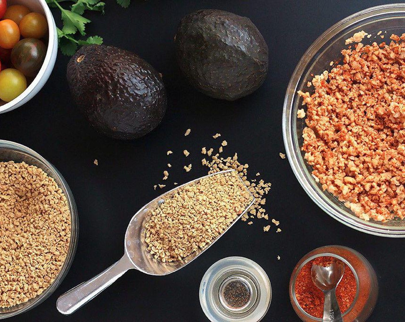 step 1 Place Textured Vegetable Protein (1/2 cup) in a medium bowl. Pour Water (1/2 cup) over the protein, add the Taco Seasoning (2 tsp), stir and allow to set until water is absorbed completely.