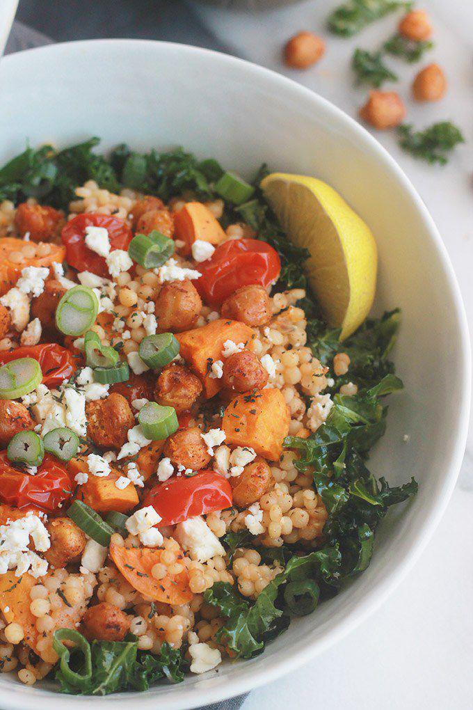 Israeli Couscous Kale Salad with Feta Recipe SideChef