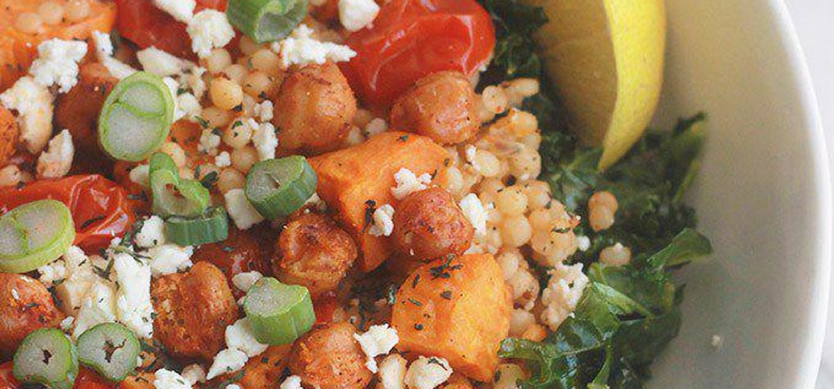 Israeli Couscous Kale Salad with Feta Recipe | SideChef