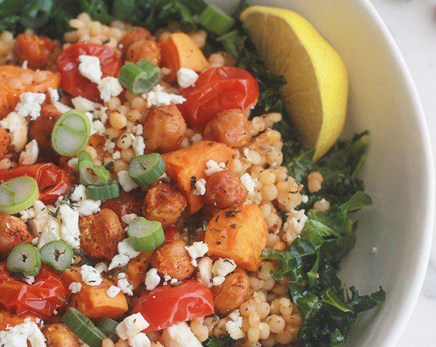 Israeli Couscous Kale Salad with Feta