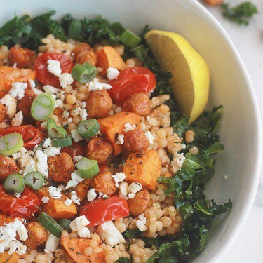 Israeli Couscous Kale Salad with Feta Recipe | SideChef