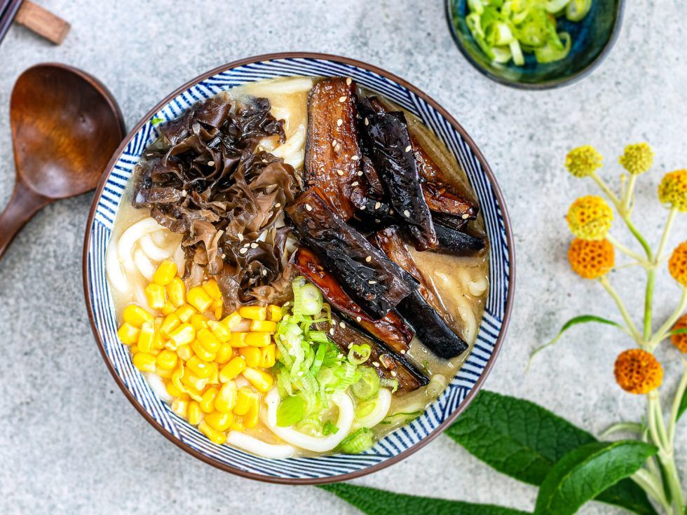 Miso Udon Noodles with Teriyaki Eggplant Recipe | SideChef