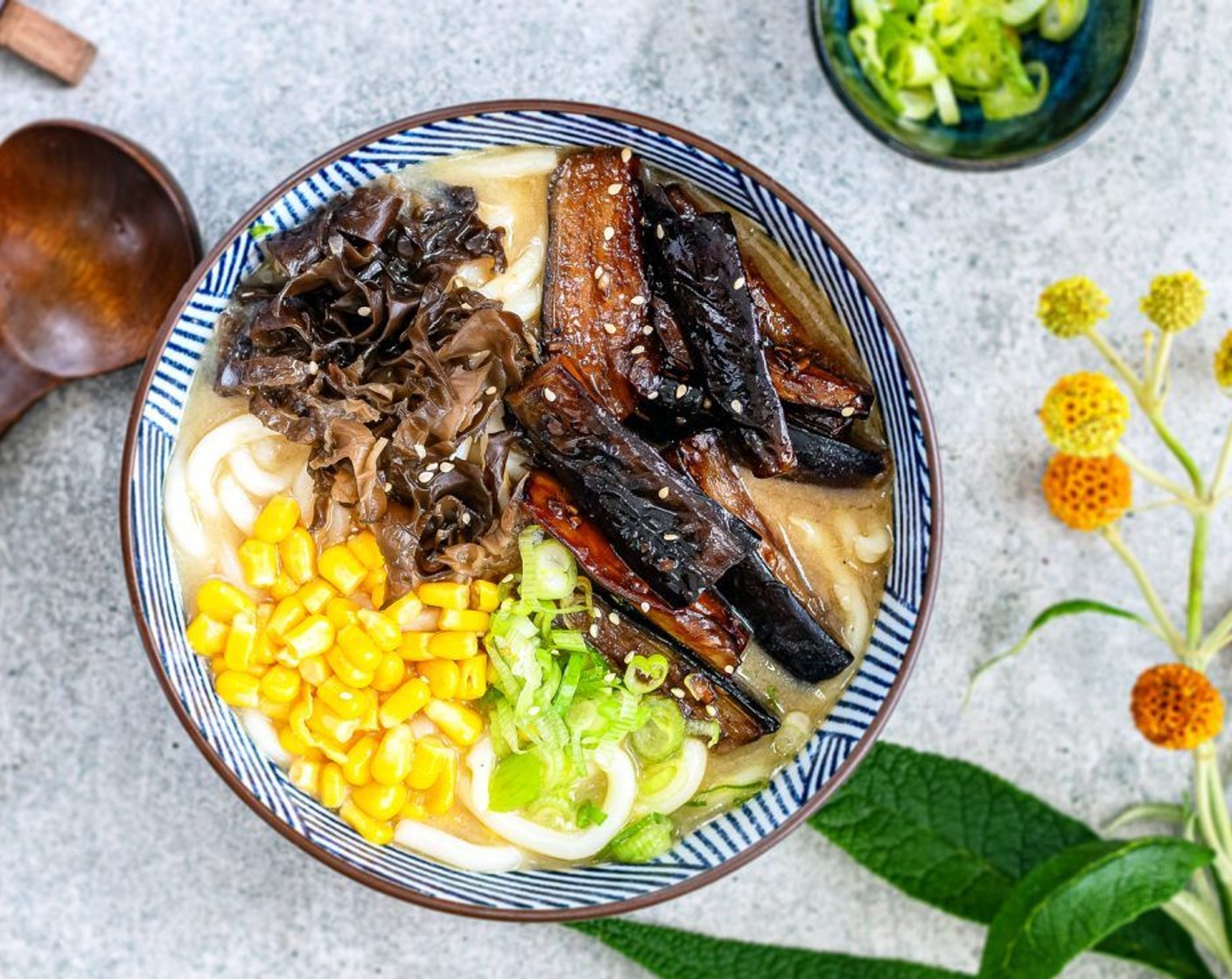 Miso Udon Noodles with Teriyaki Eggplant