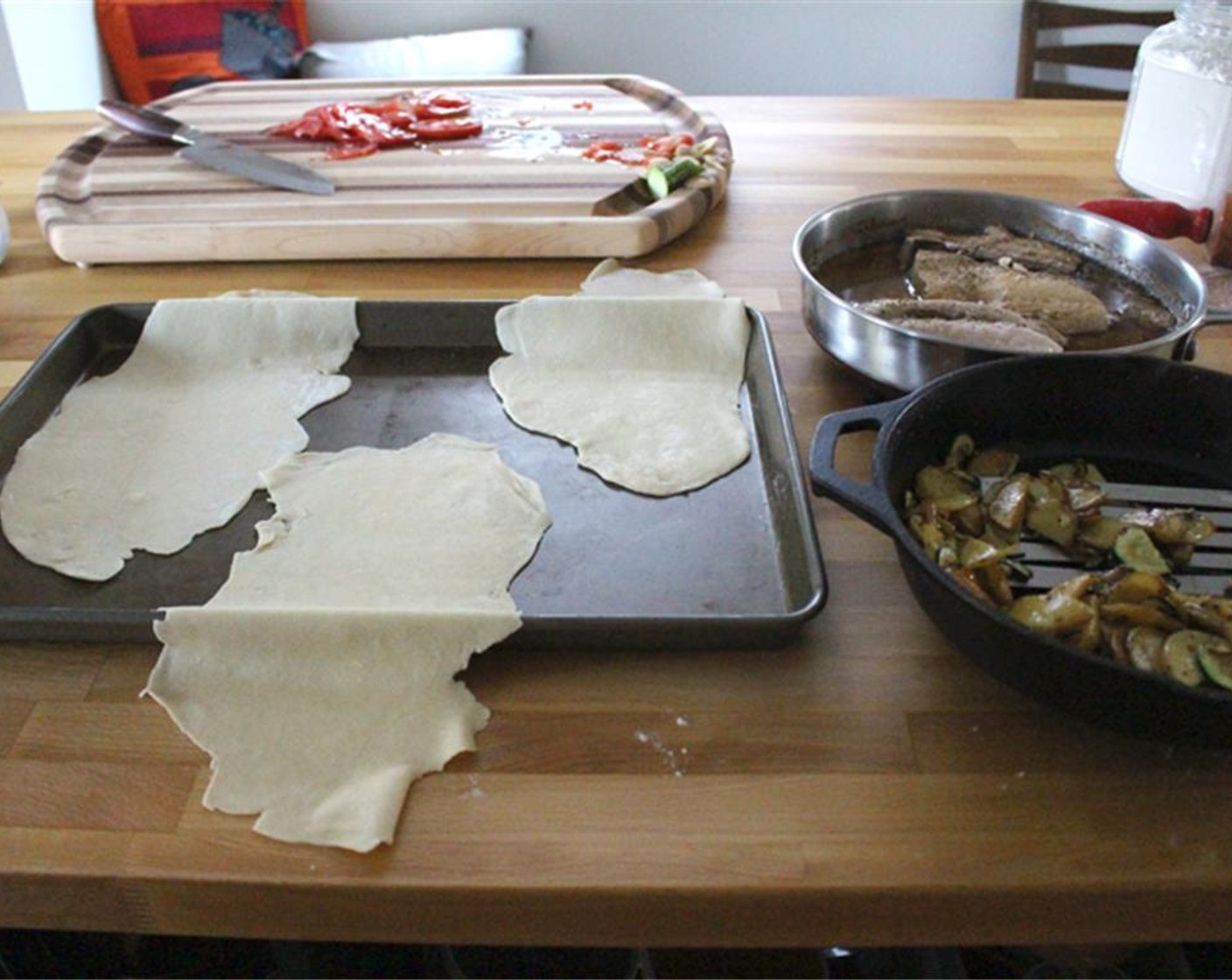 step 8 Divide Pie Crust (1) into 3 equal pieces and roll them out. Place them on a baking sheet.