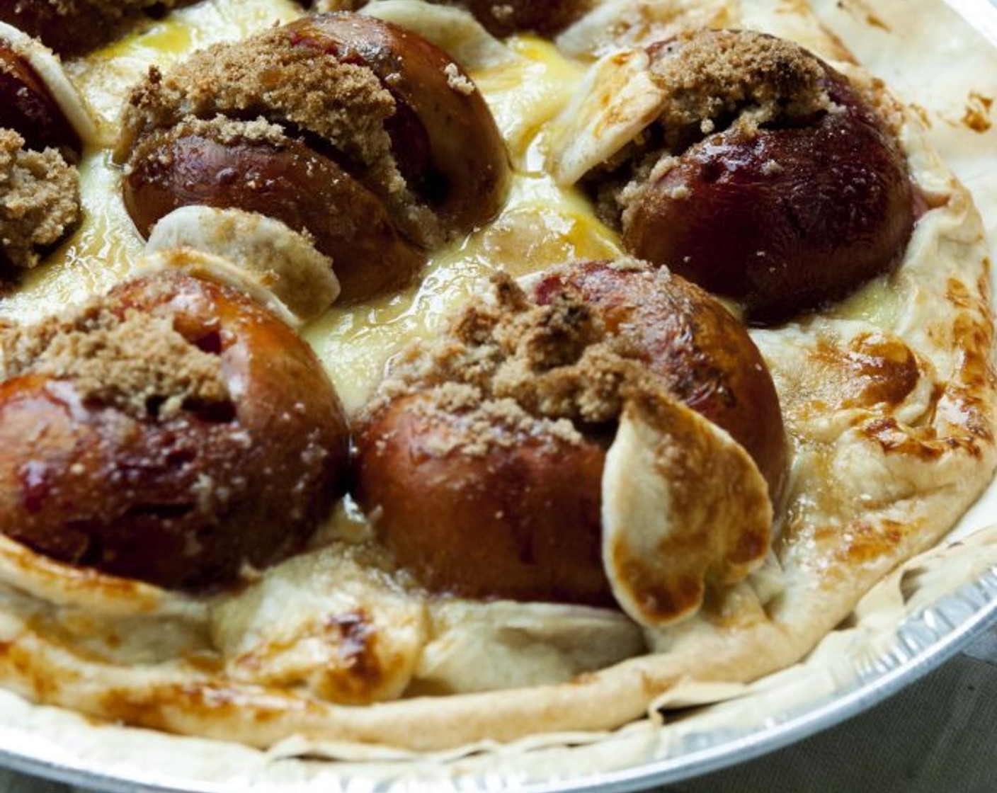 Pie with Lemon Custard and Stuffed Plums