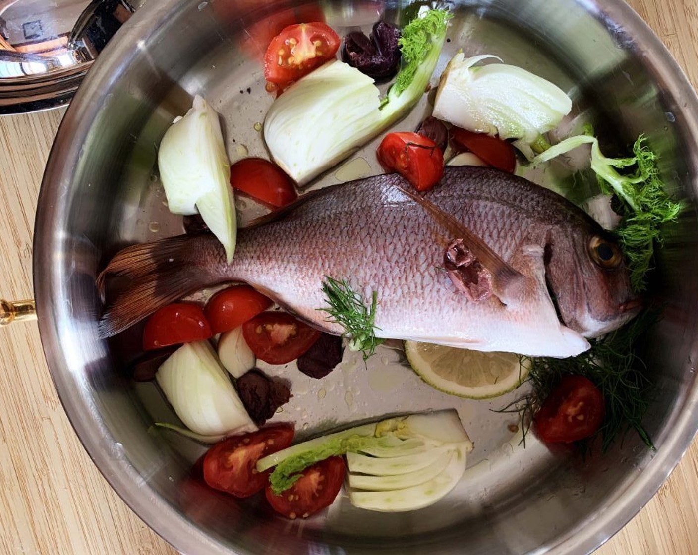 step 3 Next add the fish, Black Olives (8), Capers (1 tsp), Lemon (1/2), more Fresh Parsley (to taste), Red Chili Pepper (1), and Fennel Bulb (1). Season with Salt (to taste) and Ground Black Pepper (to taste).