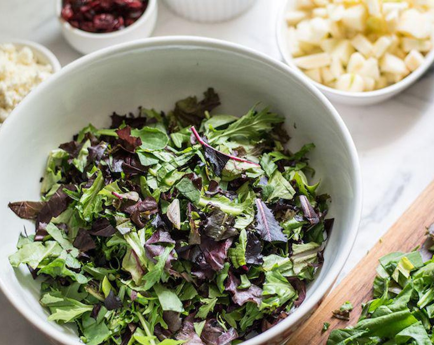 step 2 Chop Salad Greens (6 cups), Granny Smith Apples (2), and Pecans (3/4 cup).