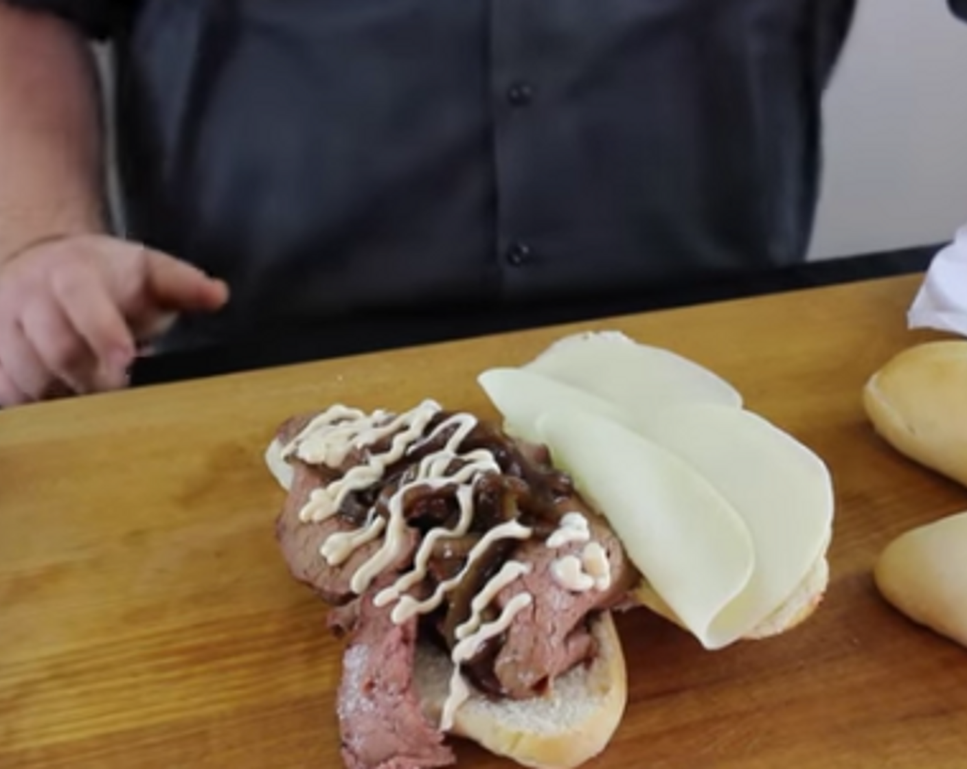 step 9 Serve the roast beef on French Rolls (to taste) topped with creamy horseradish sauce, Provolone Cheese Slices (to taste) and a bowl of the Au Jus for dipping.