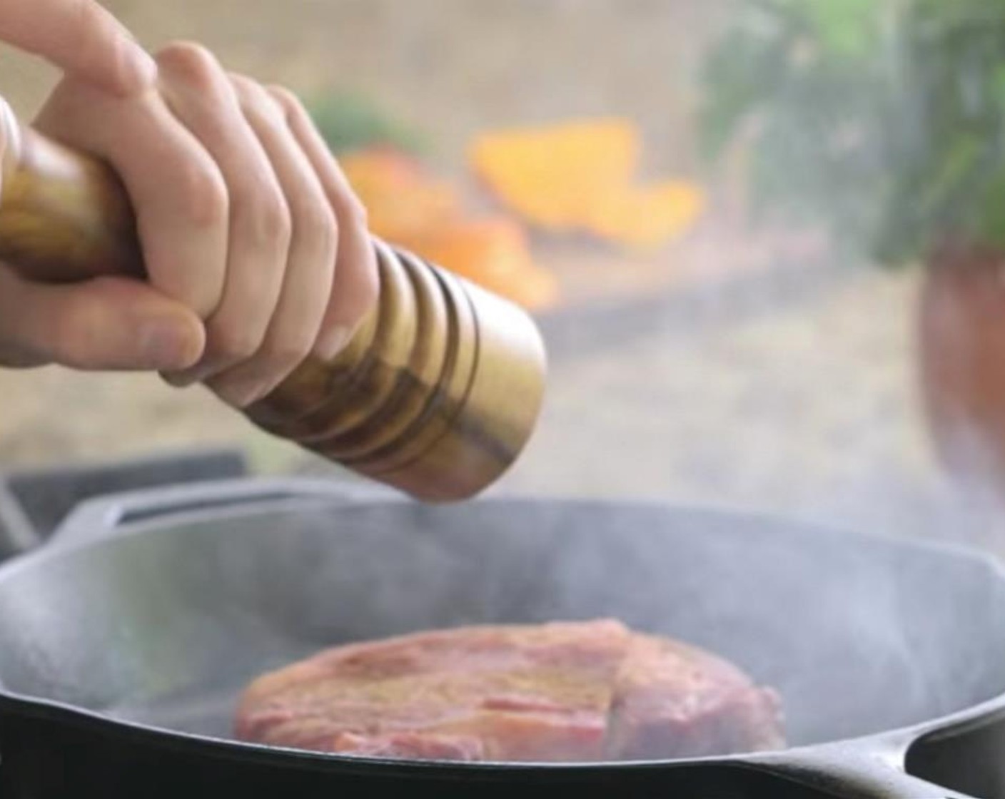 step 3 Season the steaks to taste on both sides with salt and pepper. Carefully place the steaks on the hot grill pan and grill for 2 minutes per side.