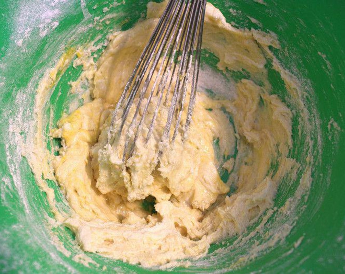 step 2 Cream together Granulated Sugar (1 cup) and Unsalted Butter (1/2 cup). Add All-Purpose Flour (1 cup), Baking Powder (1 tsp), Salt (1 pinch), and Eggs (2). Beat well for a couple of minutes.