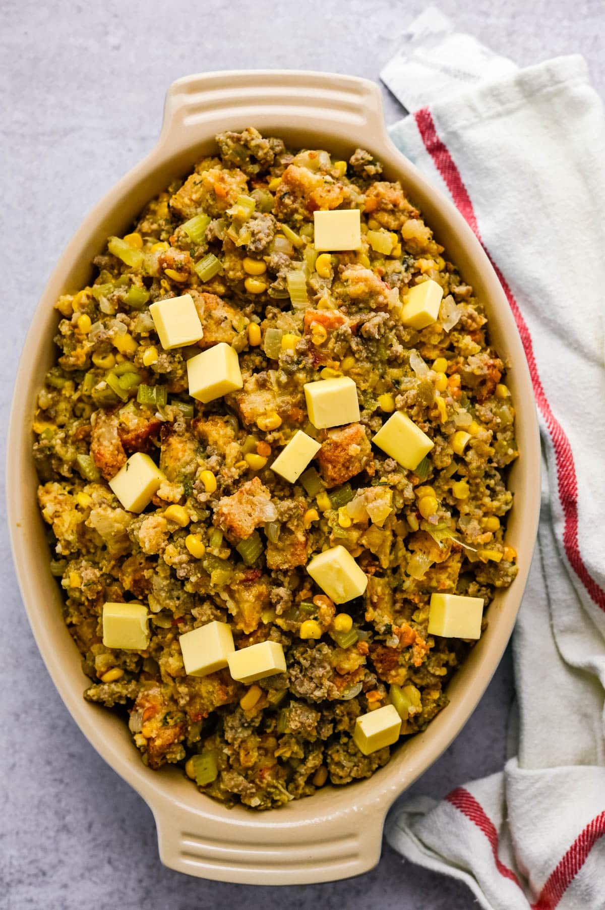 green chile cornbread dressing Green Chile Cornbread Stuffing Casserole with Sausage
