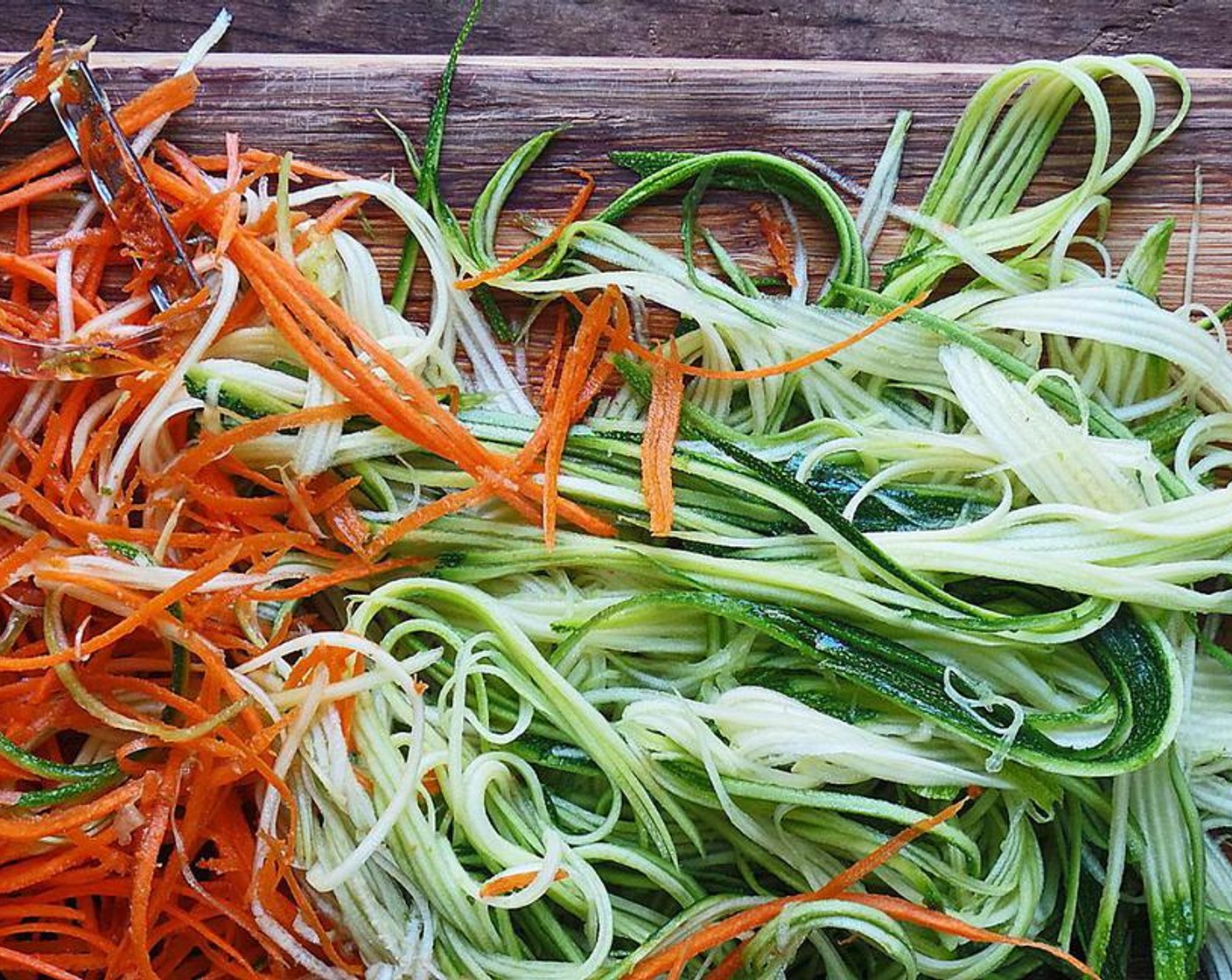 step 1 Using a Julienne peeler or Zoodle machine, make noodles from the Carrots (4) and Zucchini (4). Set aside with the Bean Sprouts (1 2/3 cups), Edamame (1/2 cup) and whatever else you are making.