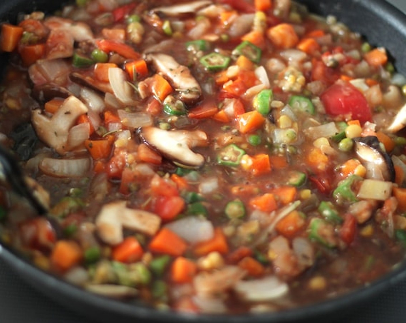 step 9 Add the Vegetable Stock, Vegan Red Wine, Canned Tomato Purée, Dried Thyme (1 Tbsp), and Dried Rosemary (1 Tbsp). Mix it well for a couple of minutes and as a result, you kitchen will smell wonderful.