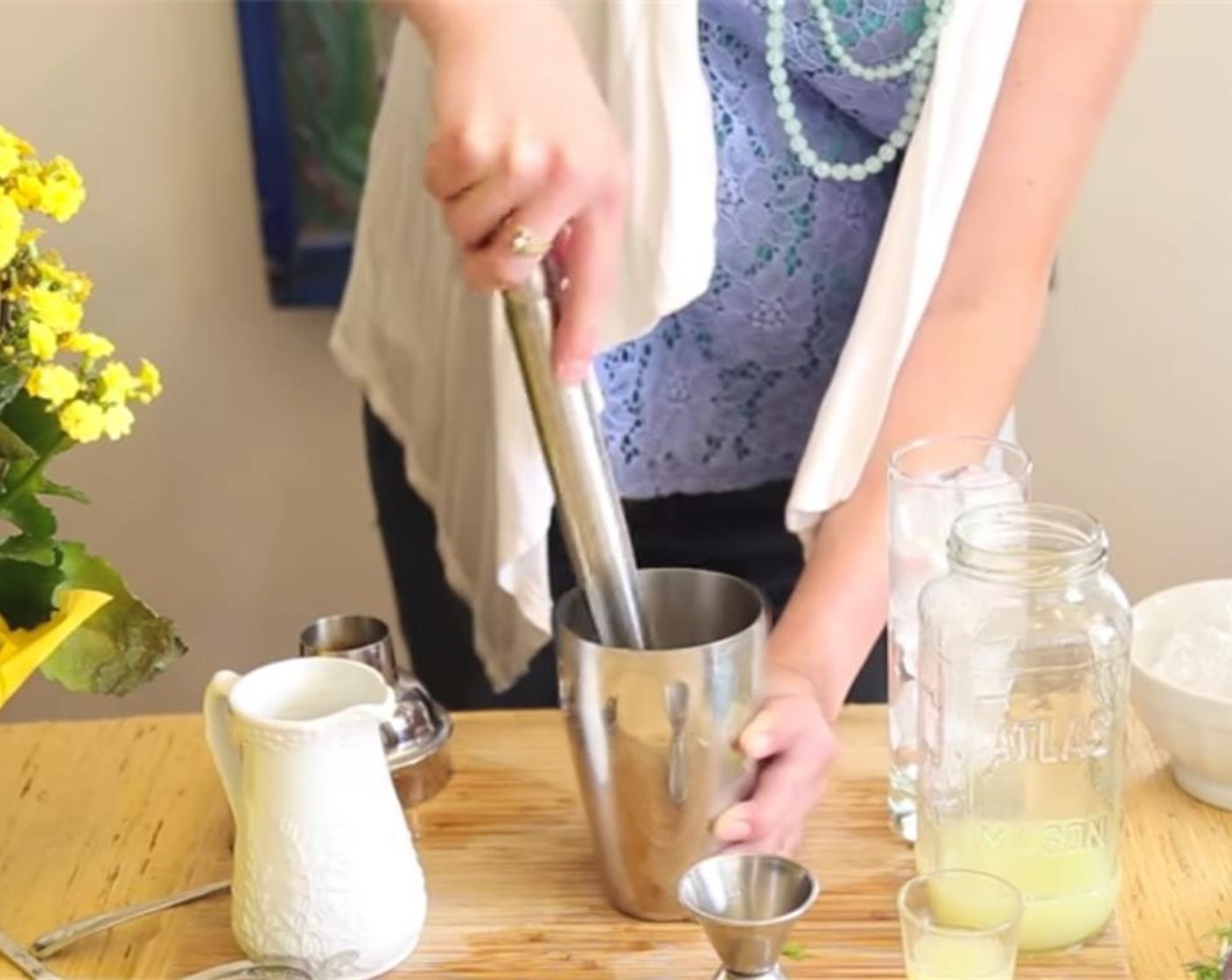 step 1 In a shaker tin, muddle the Cucumbers (2 slices), Fresh Mint Leaves (3) and Fresh Dill (1 sprig) together. Shake off excess herbs on muddler into shaker.