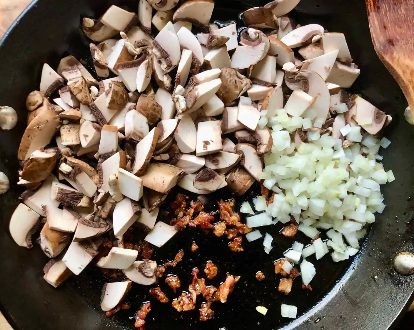 step 6 Add the Mushrooms (1 2/3 cups) and Onion (1/3 cup); sauté for about 5 minutes or until soft.