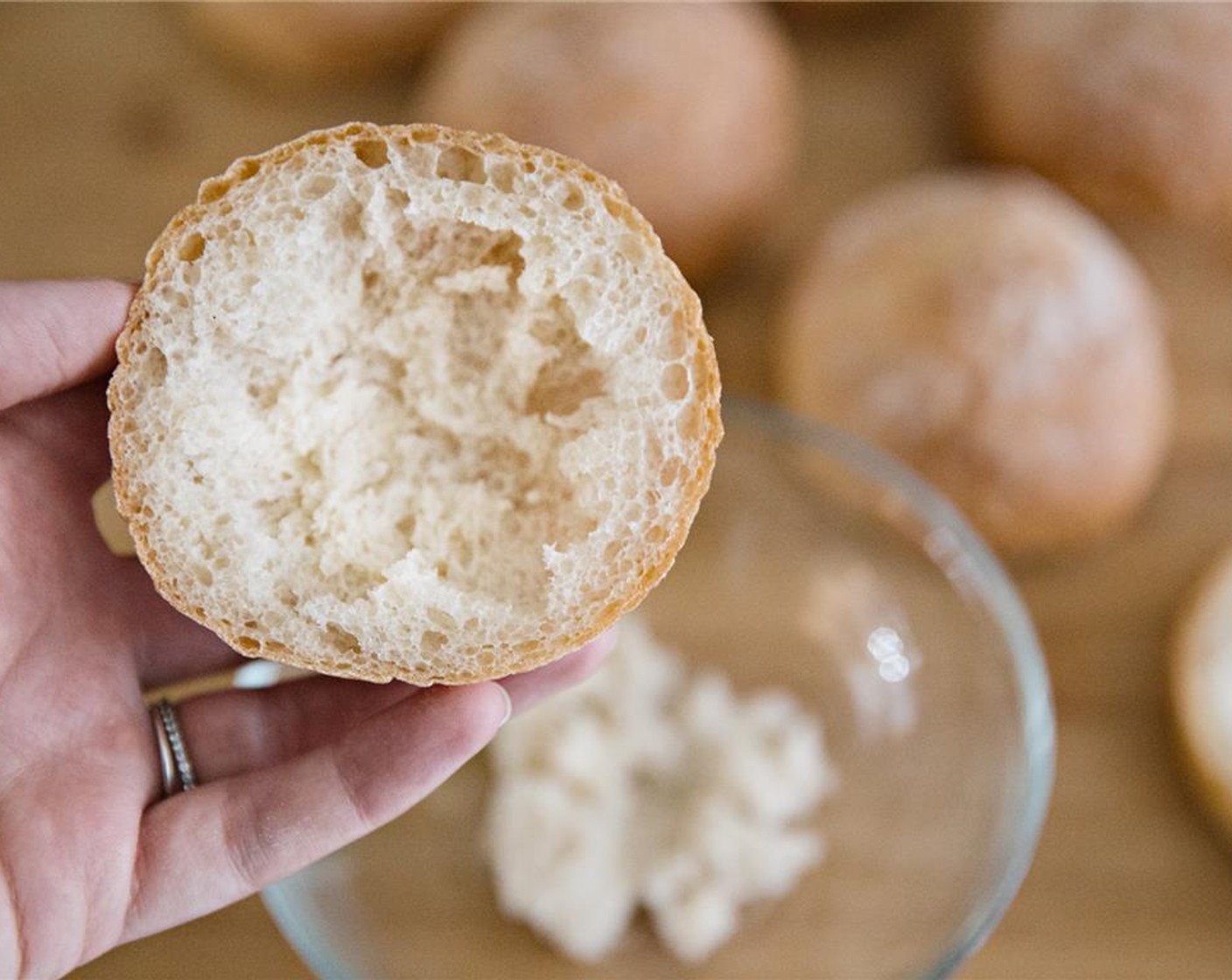 step 2 Remove the insides of each top and bottom half of the mini bread.