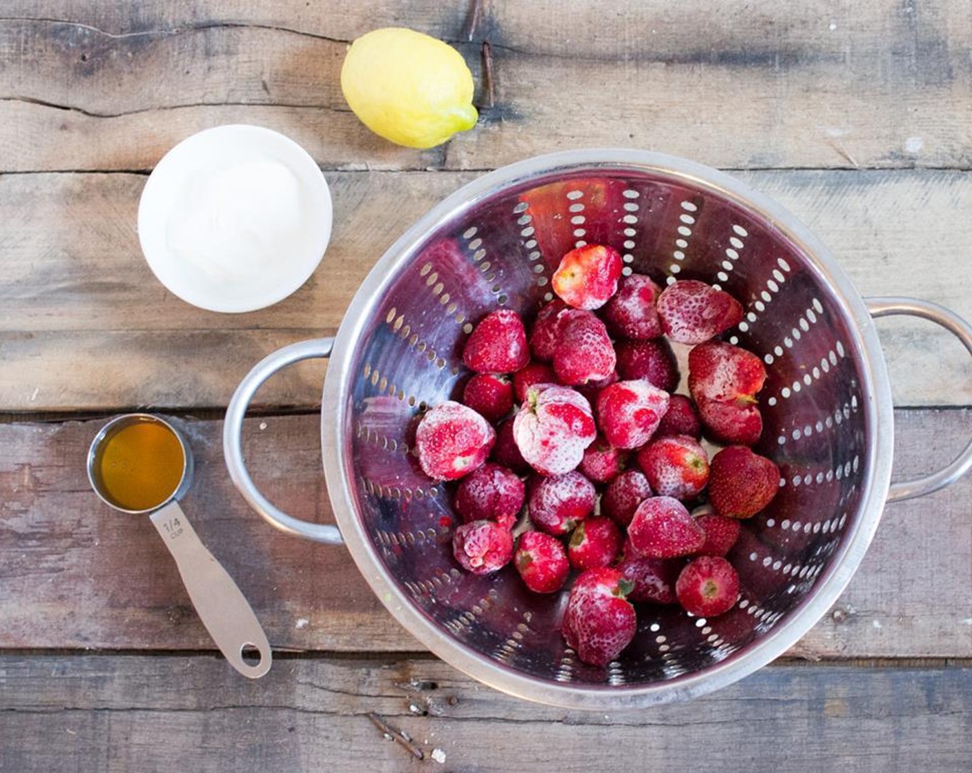 step 1 Prior to making, place Fresh Strawberries (4 cups) in the freezer and freeze until frozen solid.