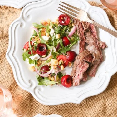 Marinated Steak with Sweet Corn and Cherry Salad Recipe | SideChef