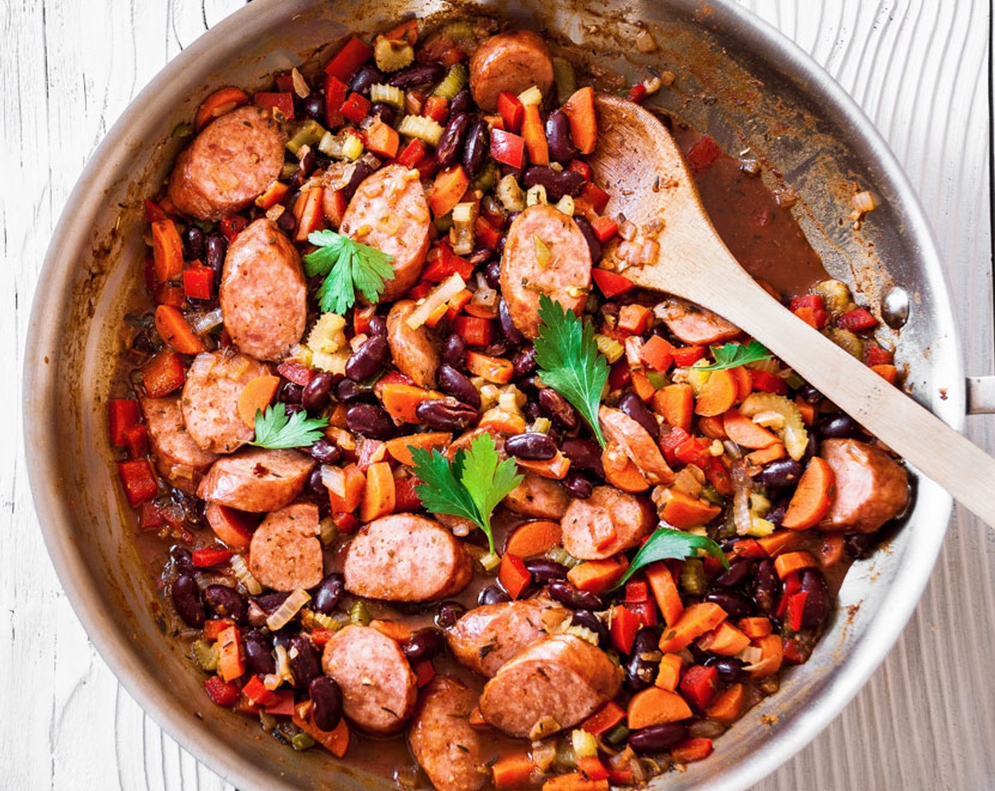 step 6 Add Red Kidney Beans (1 can) and remaining Chicken Stock (1 cup). Lower heat to medium-low and let simmer for 15 minutes or until liquid has reduced by about half.