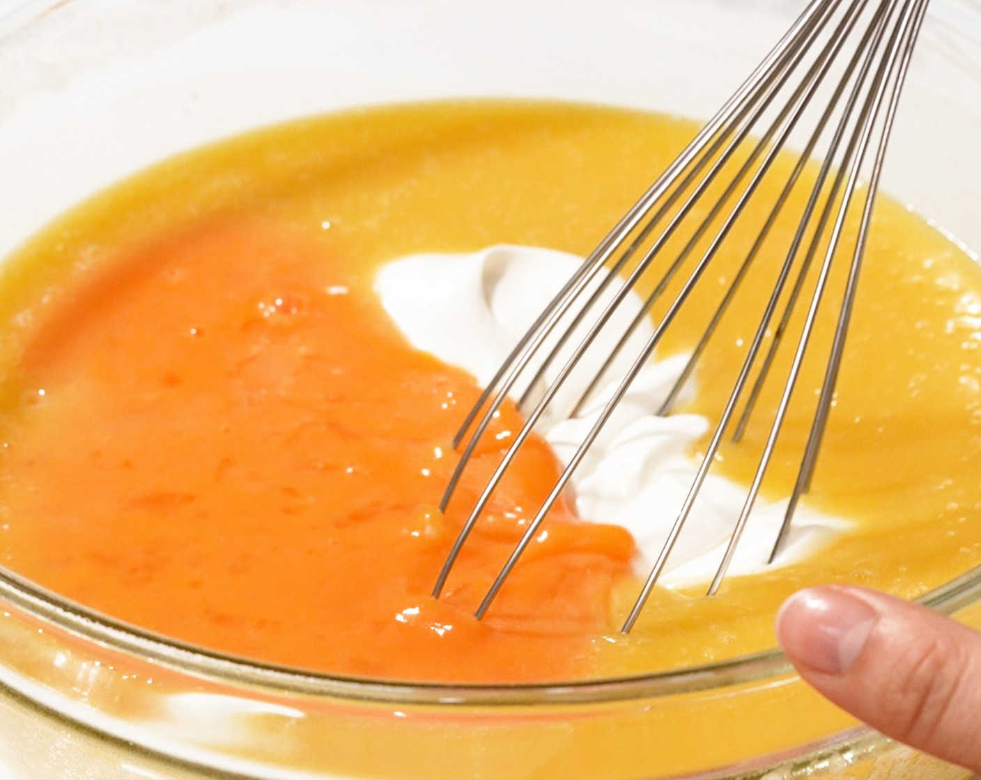 step 6 Add Sour Cream (1/2 cup), Eggland's Best Classic Eggs (2), and Almond Extract (1 tsp) into the mixture, and mix until well combined.