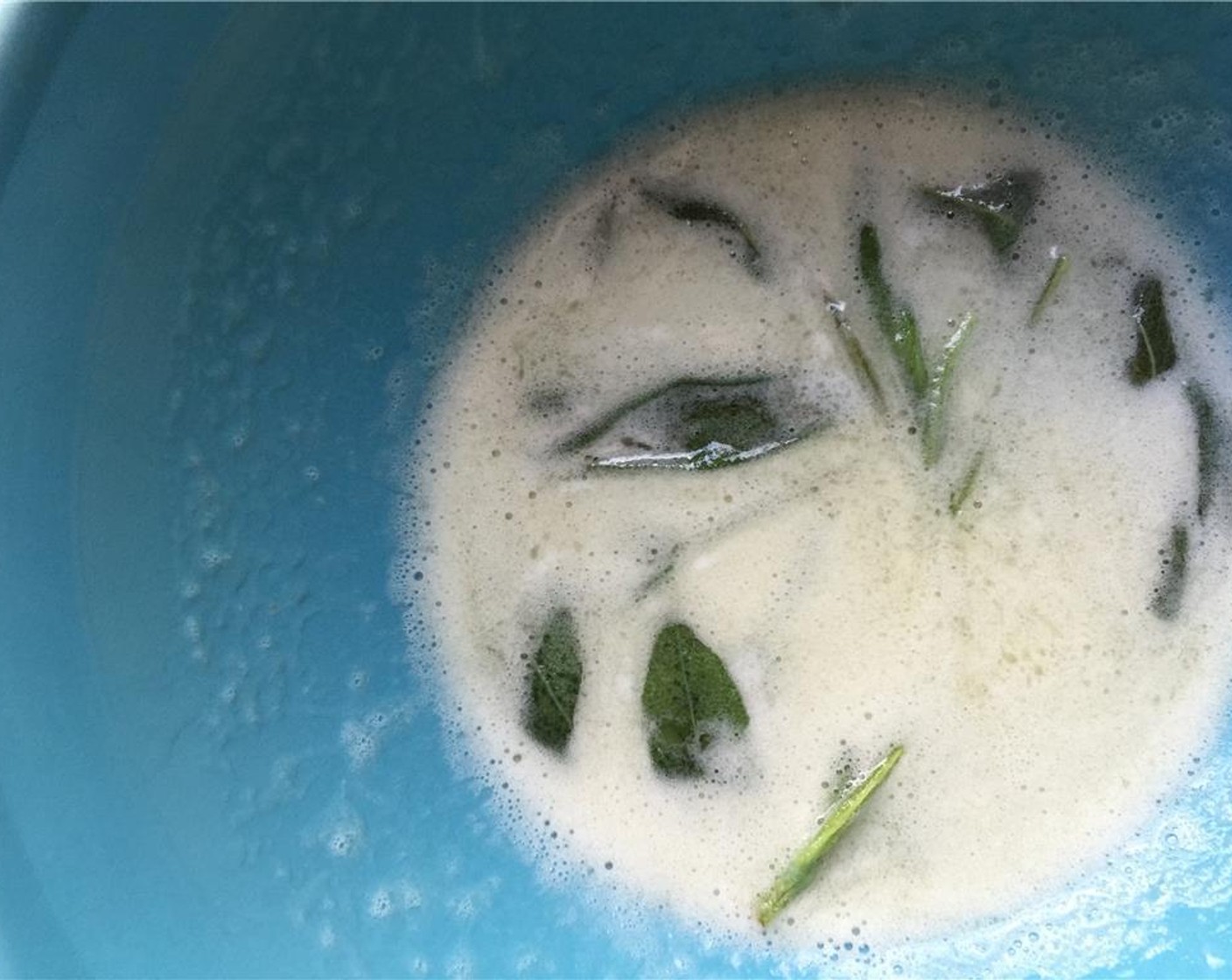 step 19 Take a few sprigs of sage and lightly hit them with the back of your knife. In a microwave safe bowl, add in the sage and Unsalted Butter (2 Tbsp). Microwave for 30 to 45 seconds until melted.