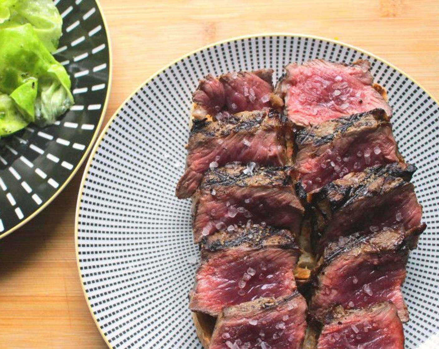 Rare Strip Steak With French Style Green Salad